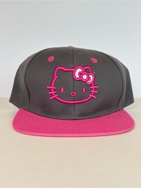 Hello Kitty Gray & Pink Snapback Hat Cap Leader LOGA Embroidered Adjustable OSFA